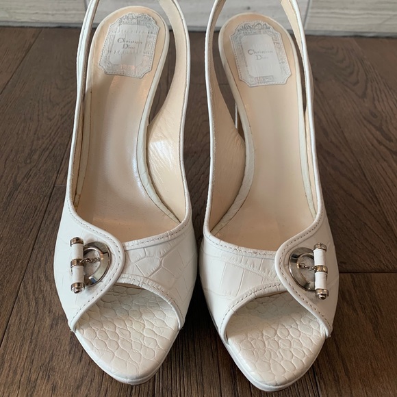 Authentic Dior White Faux-snake Slingback Heels - Picture 5 of 9